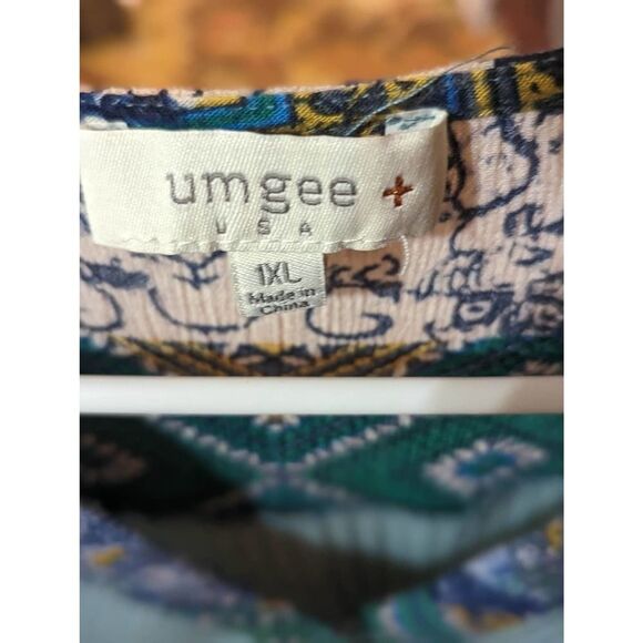 Sz 1XL Umgee Teal Boho Blouse Flutter Sleeves - Picture 5 of 6